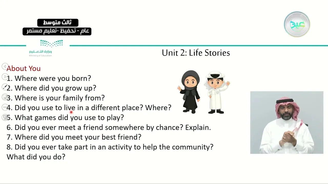 شرح الوحدة الثانية Life Stories دروس الانجليزي للصف الثالث المتوسط